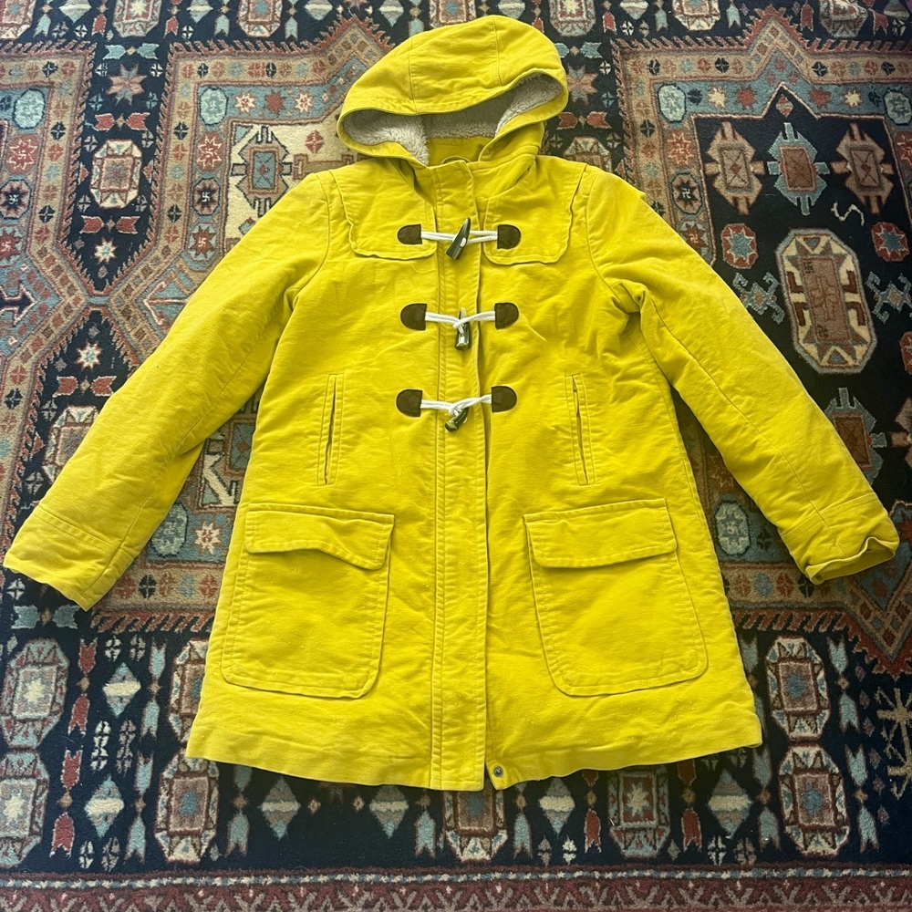 Boden yellow warm duffle coat pea coat jacket toggles fleece 8 - Picture 2 of 14